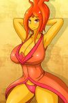  1girl adventure_time bare_shoulders big_breasts breasts cleavage dr.bug fiery_hair fire fire_elemental flame_princess forehead_jewel jewel orange_hair red_eyes red_hair smile solo 