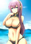  beach bikini breasts ecchi female megurine_luka purple_hair solo standing vocaloid 