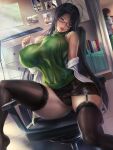  1girl black_hair curvaceous curvy glasses green_eyes hasegawa_chisato huge_breasts human lexaiduer long_hair looking_at_viewer naughty_face realistic shinmai_maou_no_testament thick_thighs very_high_resolution 