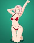 1girl bikini breasts female_only green_eyes naruto pervyangel pink_hair sakura_haruno solo swimsuit wink