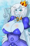  adventure_time big_breasts blue_eyes blue_skin breasts cleavage dr.bug genderswap ice_queen smile solo v white_hair 