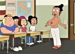  chris_griffin erect_nipples family_guy huge_breasts meg_griffin no_bra pants teacher thighs topless 