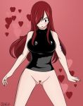 arm_tattoo big_breasts bottomless breasts brown_eyes erza_scarlet fairy_tail light-skinned_female red_hair redhead sicnesse solo tattoo