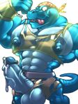  1boy abs alligator anthro bandanna biceps big_muscles big_penis big_testicles blue_skin bottomless clothing crocodile cum cursedmarked donkey_kong_(series) donkey_kong_country dripping erection flexing huge_penis humanoid_penis kremling krusha male male_only muscle muscles nintendo no_humans pecs penis reptile scalie solo testicles tongue tongue_out torn_clothing vein video_games 