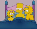  bart_simpson bed big_breasts brother_and_sister implied_incest incest inverted_nipples large_areolae lisa_simpson lisalover looking_at_another maggie_simpson pointy_nipples seductive_smile the_simpsons threesome tiara yellow_skin 