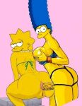 anal blue_hair incest lisa_simpson marge_simpson mother_and_daughter pearls strap-on tagme the_simpsons yellow_skin