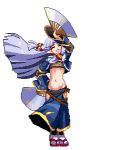  1girl animated animated_gif banpresto bell blue_hair fan flat_chest gif hair_ornament horn long_hair lowres midriff open_mouth pixel_art ribbon small_breasts sprite super_robot_wars super_robot_wars_og_saga_mugen_no_frontier suzuka_hime tubetop 
