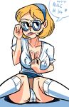  1_girl 1girl bellend bespectacled breasts cleavage clothed cum cum_on_breasts dexter&#039;s_laboratory endpiece female female_only glasses hairband lisa_the_babysitter long_hair orange_hair panties shiny shiny_skin sitting skirt smile socks solo upskirt white_panties 