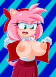  1girl accessory amy_rose anthro areola areolae big_breasts blush breasts clothed clothing collared_shirt countershade_face countershade_torso countershading eulipotyphlan exposed_breasts eyelashes gloves green_eyes hair hair_accessory hair_ornament hairband half-closed_eyes handwear hedgehog large_breasts mammal multicolored_body multicolored_face multicolored_skin narrowed_eyes nipples no_bra open-mouth_smile open_clothes open_mouth open_shirt open_smile pink_body pink_hair pink_skin portrait red_clothing red_skirt sega shiny shiny_skin shirt shirt_collar short_hair skirt smile sonic_(series) sonic_the_hedgehog_(series) sonicguru tail tan_body tan_skin teeth three-quarter_portrait two-tone_skin two_tone_body two_tone_face two_tone_skin upper_teeth video_games white_clothing white_gloves white_handwear white_shirt 