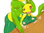  2012 anthro arthropod breasts female insect lactating leavanny looking_at_viewer mantis nintendo nipples nude open_mouth plain_background pokemon pokemorph red_eyes smile solo sunibee sunnysoda video_games white_background 
