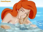  1boy 1girl cartoonvalley.com closed_eyes cum cum_in_mouth disney fellatio helg_(artist) human in_water male/female nude oral penis_in_mouth prince_eric princess_ariel red_hair the_little_mermaid watermark web_address web_address_without_path 