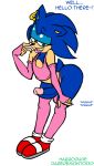  anthro blue_hair daredemon7000 ear_piercing english_text erection girly green_eyes habbodude hair hedgehog looking_at_viewer male penis piercing sega smile solo sonic_(series) sonic_the_hedgehog testicles text 