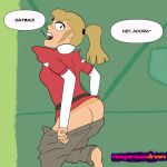  adora_(she-ra) blonde_hair blue_eyes feet humor locker_room ponytail removing_clothes she-ra_and_the_princesses_of_power she-ra_princess_of_power surprise surprised temperancedraws text text_bubble 