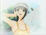  1girl armpits black_hair breasts camisole cattleya_glory female happy long_hair open_mouth ponytail rave_master smile solo 