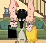  american_dad ball_gag bondage breasts creek_12 erect_nipples francine_smith hayley_smith nude roger_(american_dad) shaved_pussy thighs upside-down 