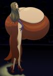 blue_eyes brown_hair disney gigantic_breasts hair_over_one_eye hyper_breasts jessica_rabbit looking_at_viewer looking_back red_dress who_framed_roger_rabbit