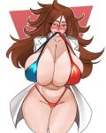  1girl android_21 big_breasts bikini blush brothbowl brown_hair dragon_ball dragon_ball_fighterz female_focus female_only gigantic_ass gigantic_breasts glasses grey_eyes horny horny_women hourglass_figure long_hair milf naughty_face sexy sexy_ass sexy_body sexy_breasts solo_female solo_focus video_game_character 