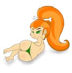 ass bluelimelight dave_the_barbarian fang fang_(dave_the_barbarian) green_eyes orange_hair pussy solo thong topless