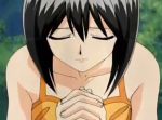  1girl black_hair camisole cattleya_glory closed_eyes female hands_clasped hands_together interlocked_fingers long_hair ponytail rave_master solo 