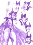 big_horns disney fishnets huge_breasts maleficent monochrome multiple_poses necronocimon_(artist) sleeping_beauty witch