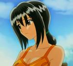  1girl black_hair breasts camisole cattleya_glory cleavage female long_hair ponytail rave_master sad solo 