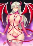  1girl 1girl alternate_costume big_breasts breasts cosplay demon_girl demon_tail demon_wings elizabeth_liones glowing_eyes hypnosis impossible_clothes lingerie long_hair looking_at_viewer mind_control nanatsu_no_taizai panties revealing_clothes smile tail tattoo underwear white_hair wings 