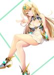 absurd_res alluring bangs bare_legs bare_shoulders big_breasts blonde_hair breasts chest_jewel cleavage_cutout clothing_cutout daive dress earrings elbow_gloves gloves high_res jewelry long_hair mythra mythra_(xenoblade) nintendo short_dress swept_bangs thigh_strap tiara very_long_hair voluptuous white_dress white_footwear white_gloves xenoblade_(series) xenoblade_chronicles_2 yellow_eyes