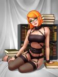 black_lingerie book commission glasses hot lingerie original original_character ronindude tara_(aidenke)
