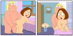  1girl 2boys ass bed bedroom black_eyes breasts brother_and_sister brown_hair caught chris_griffin family_guy fat fat_man from_behind from_behind_position glasses grin half-closed_eyes incest light-skinned_female light-skinned_male light_skin lipstick looking_back medium_breasts meg_griffin naughty_face nipples nude open_mouth penis red_lipstick sex short_hair standing standing_sex stewie_griffin tagme venturatheace 