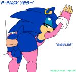  anal anal_penetration anthro anus ass big_ass blue_eyes blue_hair ear_piercing english_text erection furry gay girly habbodude hair hedgehog human_on_anthro looking_back male penetration penis piercing sega sex smile sonic_(series) sonic_team sonic_the_hedgehog testicles text thecon yaoi 