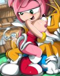  amy_rose cream_the_rabbit cum cumshot ejaculation green_eyes miles_&quot;tails&quot;_prower multiple_tails open_mouth penis riding sex shoes sonic_(series) sonic_x tail tongue 