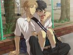 cellphone duo_focus gay male_focus male_only outside school_uniform schoolboy sex shorts yaoi