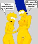 blue_hair blue_pubic_hair lisa_simpson marge_simpson mother_and_daughter tagme the_simpsons yellow_skin