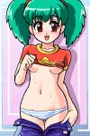  blush doubleasterisk duplica green_hair imite_(pokemon) konpeto lala-kun lowres oekaki panties pokemon shirt_lift underboob underwear 