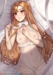  1girl asuna_(sao) female_only helloimtea large_filesize looking_at_viewer orange_eyes orange_hair patreon_username pussy see-through small_breasts sword_art_online transparent_clothing twitter_username 