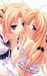  2girls after_kiss blonde_hair blue_eyes female female_only kiss long_hair looking_at_viewer multiple_girls naughty_face open_mouth saliva saliva_trail tagme tongue tongue_out yuri 