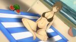  alluring beach bikini brown_hair crossed_legs milf red_eyes sea shokugeki_no_souma yukihira_tamako 