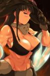  1girl abs big_breasts black_hair breasts cafekun enen_no_shouboutai female_only fire fire_force hat huge_breasts long_hair muscle muscular_female oze_maki purple_eyes witch_hat 