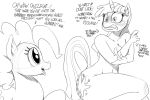  2012 ass black_and_white blush breasts covering covering_self cutie_mark dialog duo embarrassed english_text equine eyelashes female friendship_is_magic horn horse human humanized monochrome my_little_pony nude pinkie_pie_(mlp) pony sketch sunibee sweetsing text twilight_sparkle_(mlp) unicorn 