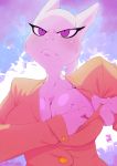  angry big_breasts blush breast_grab breasts clothing female frown grope mewtwo nintendo nipples pokemon purple_eyes solo sunibee sweat video_games 