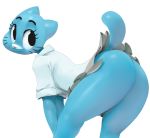 ass bent_over big_ass blue_fur cat clothing feline female milf nicole_watterson parent plain_background presenting presenting_hindquarters raised_tail skirt solo sunibee tail the_amazing_world_of_gumball white_background