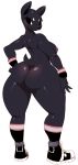  armband ass back_turned big_ass black black_fur breasts canine dog female from_behind full_body fur looking_at_viewer looking_back shoes sideboob sneakers socks solo sunibee sunnysoda thighs wide_hips 
