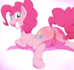  ass blue_eyes butt cutie_mark equine female feral friendship_is_magic hair hooves horse looking_at_viewer my_little_pony pink_hair pinkie_pie pinkie_pie_(mlp) plain_background pony rape_face smile solo sunibee sunnysoda white_background 