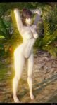 1girl alluring black_and_red_and_purple_hair completely_nude_female face_markings facial_markings honey_select insanely_hot kitsune_markings kunimitsu_ii kunoichi naked_from_the_waist_down namco nude outside posing pussy tekken tekken_7 voluptuous