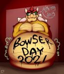 2021 arms_crossed big big_belly bowser chunky dad dad_bod dilf fangs fat_man gut horns looking_down male_focus male_only mario_(series) muscle noise speech_bubble squintingboi stomach_bulge super_mario_bros. tummy