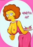  ass big_breasts breasts_out_of_clothes dress dress_pull erect_nipples flashing maude_flanders monsterart pulling_down the_simpsons thighs 