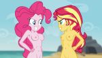  2_girls 2girls beach breasts equestria_girls friendship_is_magic long_hair looking_at_each_other my_little_pony nude outdoor outside pinkie_pie pinkie_pie_(mlp) succubi_samus sunset_shimmer sunset_shimmer_(eg) 