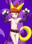  1girl animal_ears blush breasts cosplay digimon digimon_tamers female gloves makino_ruki nipples nude pussy rika_nonaka solo tail 