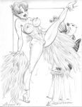 big_bad_wolf big_breasts julius_zimmerman_(artist) monochrome nipples red_hair red_hot_riding_hood tex_avery