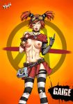  big_breasts borderlands borderlands_2 breasts gaige green_eyes lipstick nipples radprofile radprofile_(artist) red_hair solo tease tongue twintails wink 